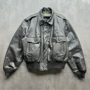 Vintage Oakton Limited Leather Bomber Jacket Mens XL Black Quilted Lined